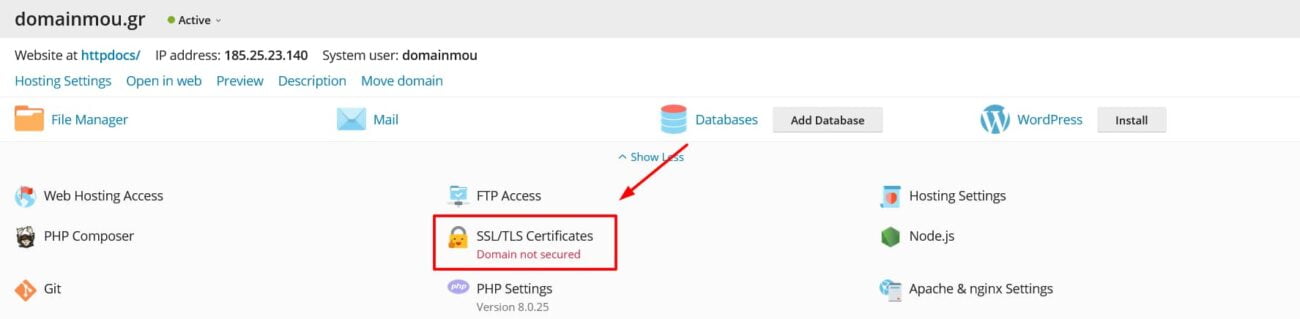 Επιλογή SSL/TLS Certificates.